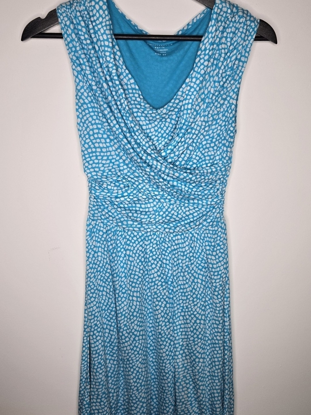 Charter Club Aqua Blue Mosaic Pebble Print Crossover Midi Dress XS Petite